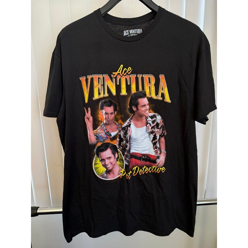 Men’s Ace Ventura Pet Detective Movie Graphic Black T-shirt Size X-large